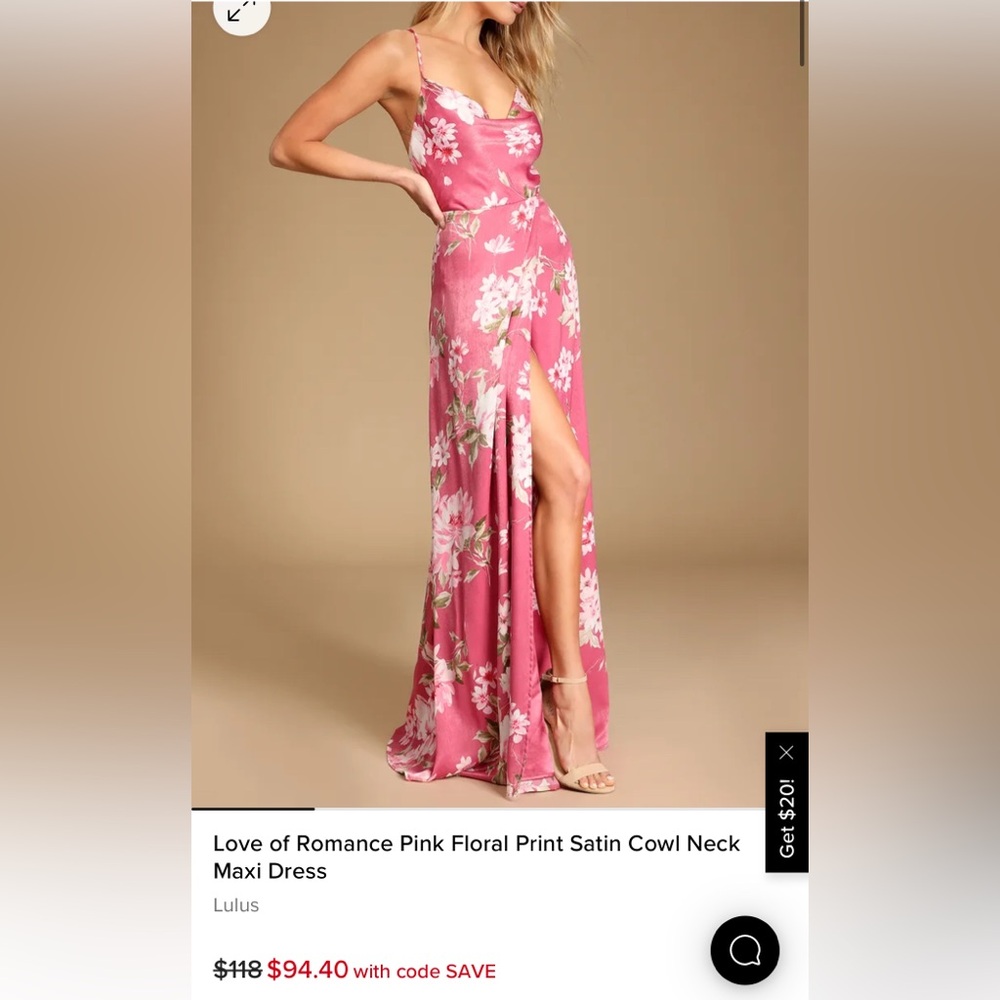 Lulu’s Satin Floral Gown in Pink